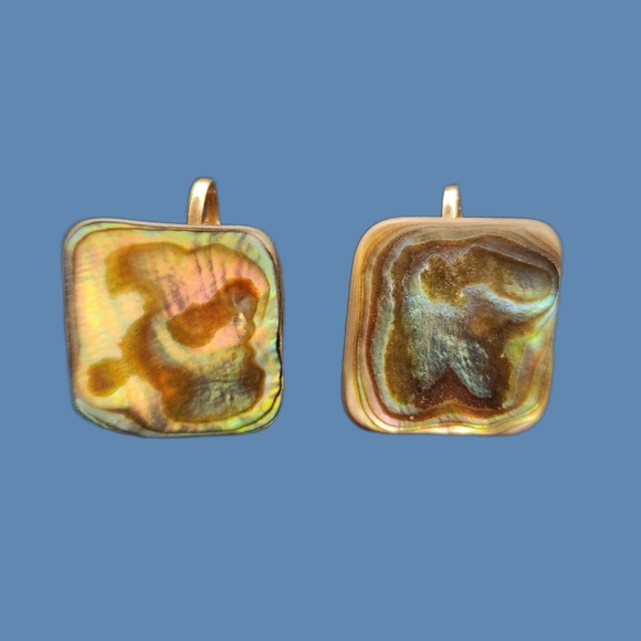 Vintage Abalone Shell Modernist Gold Tone Clip On Earrings - Picture 1 of 4